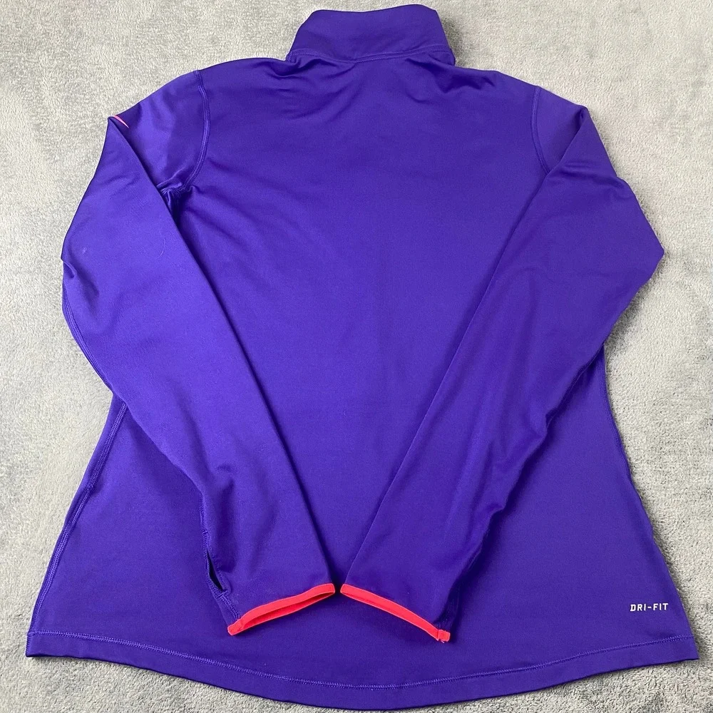 Nike Womens XL Quarter Zip Pullover Purple Dri-FIT Long Sleeve Thumbholes